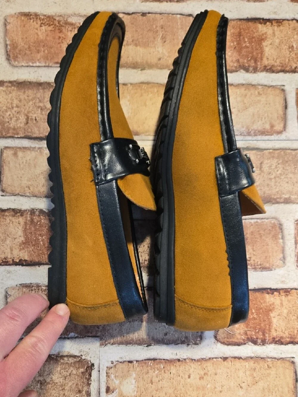 Men's Mustard Suede Loafers with Black Trim